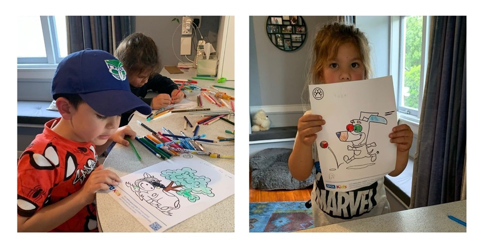 Amata (7) and Kini (4) enjoying an afternoon of colouring with our animal mascot colouring pages. You can find these under 'Get Involved | Fun Stuff'.